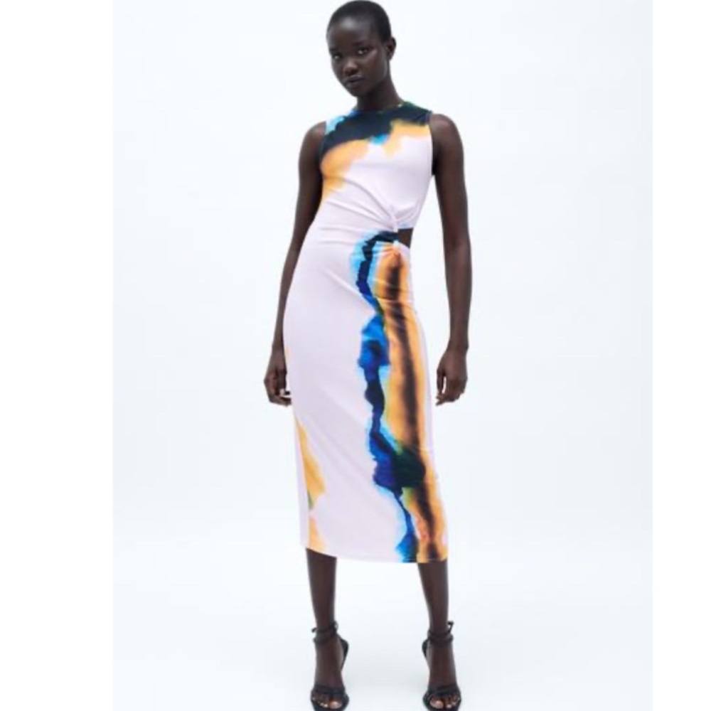 Zara Artistic Maxi Dress in Blue and Yellow